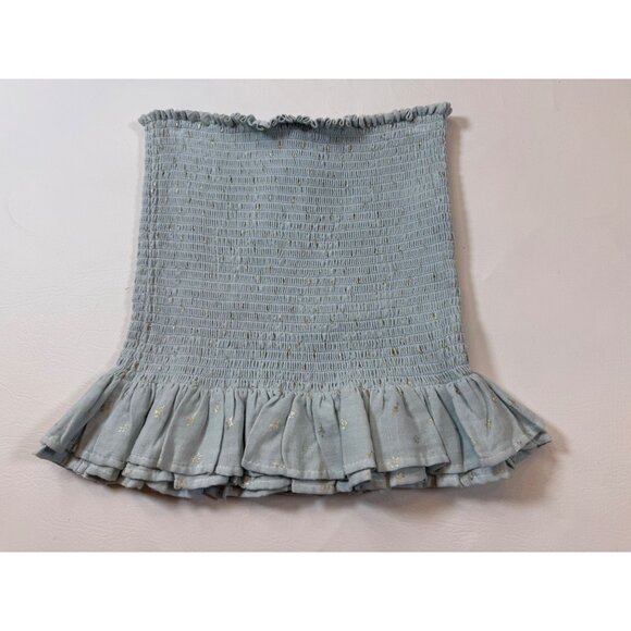 NWT Koch Nicole Skirt Bayou Blue Ruffle Hem Gold Accents Cotton Fabric (GG71) - Picture 1 of 8